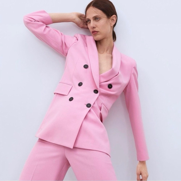 Zara Women Blazer Pink Double Breasted Shawl Collar Blogger Fave Size S Feminine - Picture 5 of 11